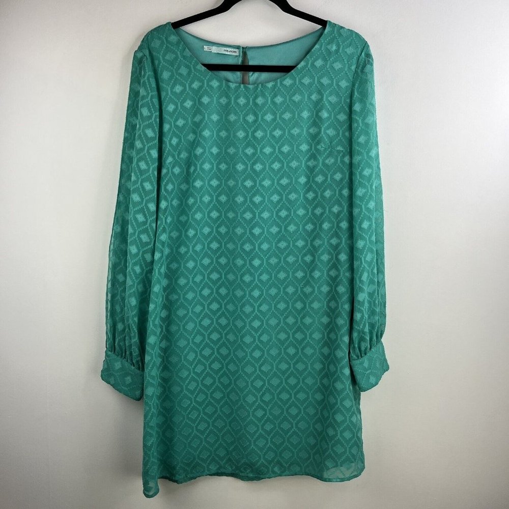 Maurices Womens Sz Large Green Diamond Textured Slit Long Sleeve Knee Length - Picture 1 of 6